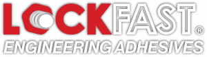 Lockfast Engineering Adhesives logo in red and white and shadow