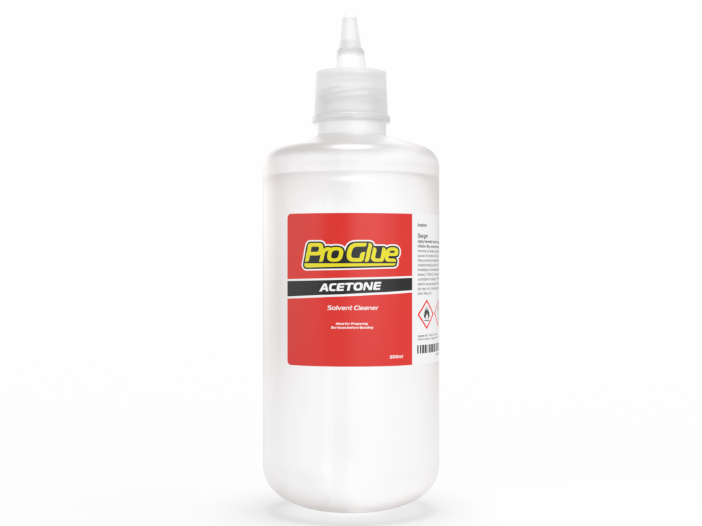 Acetone Solvent Cleaner in 500ml bottle from the ProGlue Range.