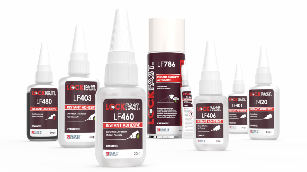 Instant adhesives, Lockfast CA Glues and Activator range.